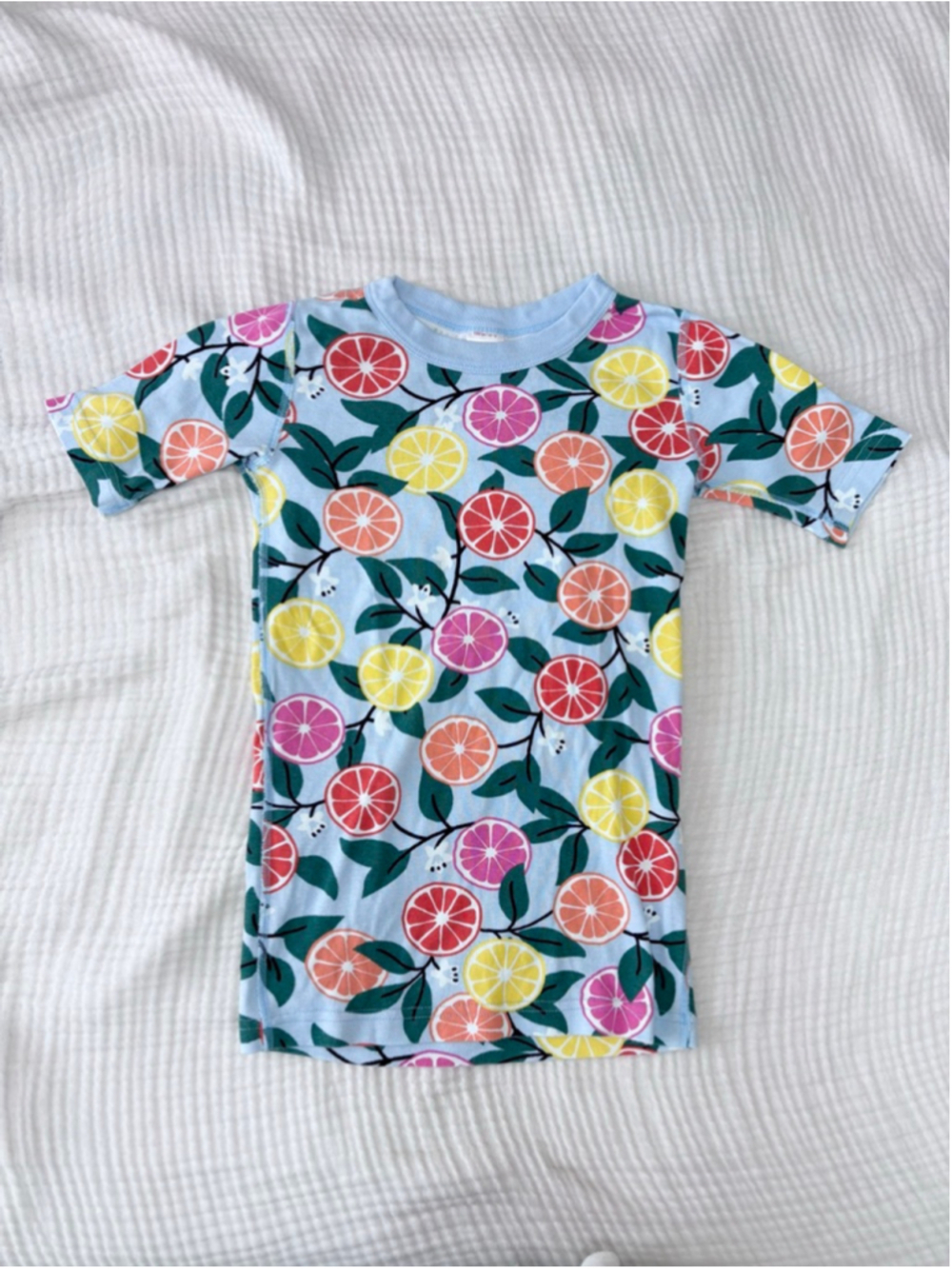 Girls Hanna Andersson Pajama Top Size 12 Blue Multi-color Citrus Print Cotton